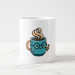 Söt Kawaii kaffemugg som använder läsglasögon deka Jumbo Mugg