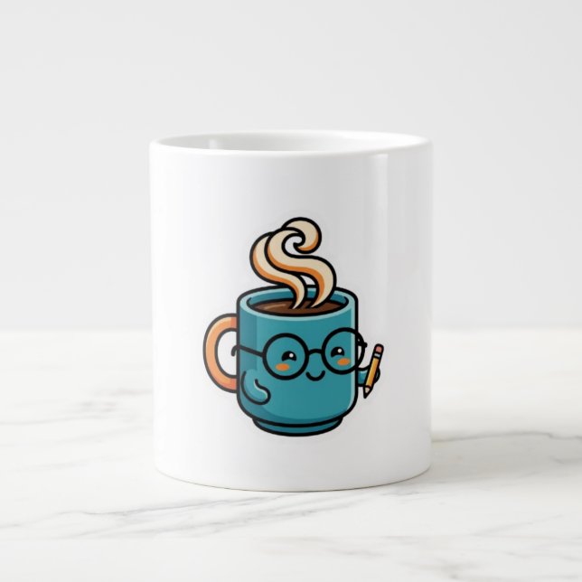 Söt Kawaii kaffemugg som använder läsglasögon deka Jumbo Mugg (Framsidan)