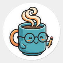Söt Kawaii kaffemugg som använder läsglasögon deka