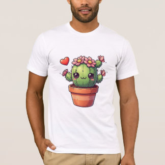 Söt Kawaii Kaktus Med Rosa Blommor T Shirt