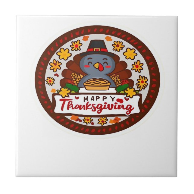 Söt Kawaii Kalkon - Glad Thanksgiving Klassisk T- Kakelplatta (Framsidan)