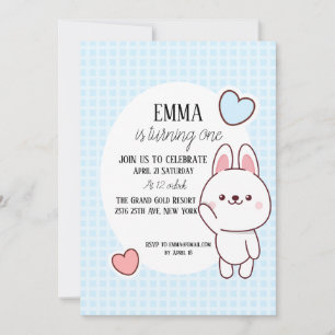 Söt Kawaii Kanin 1-årsdag Inbjudningar