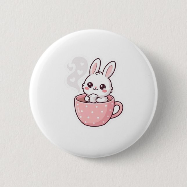 :  Söt Kawaii Kanin i tekopp knapp. Knapp (Framsida)