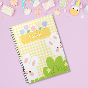 Söt Kawaii Kanin Pastell Vårblommor Anteckningsbok