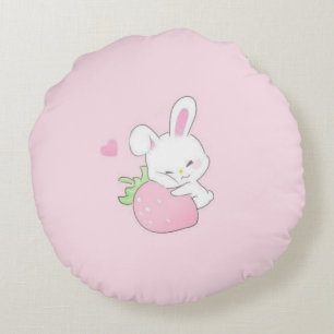 Söt Kawaii Kanin Rund Kudd - Pastell Rosa Kudde