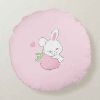 Söt Kawaii Kanin Rund Kudd - Pastell Rosa Kudde