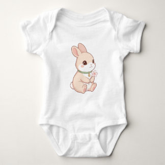 Söt Kawaii Kanin & Sakura Blomma Baby Bodysuit T Shirt