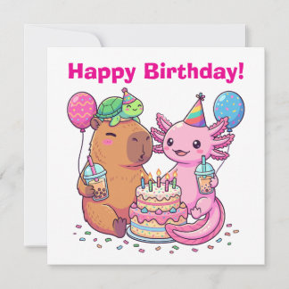 Söt Kawaii Kapybara och Axolotl Födelsedagsfest