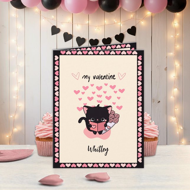 Söt Kawaii Katt Alla Hjärtans Dag Barn Semesternko Helgkort (Skapare uppladdad)