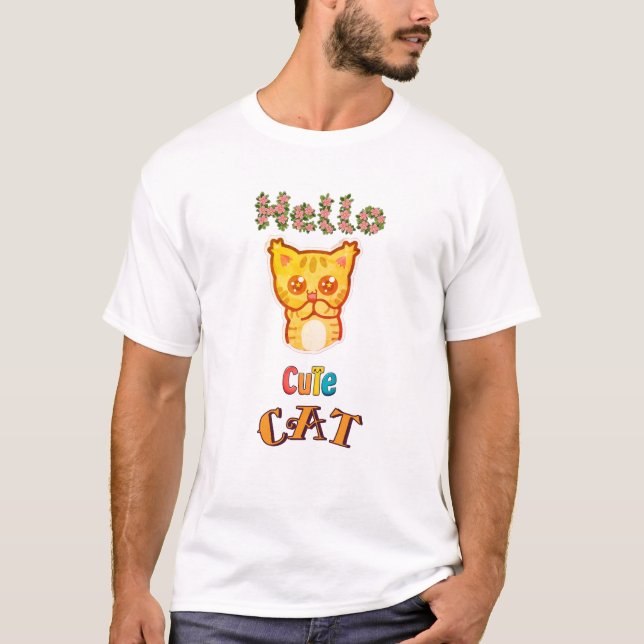 Söt Kawaii Katt Ansikte Grafisk T-Shirt  (Framsida)