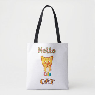 Söt Kawaii Katt Ansikte Grafisk T-Shirt Tygkasse