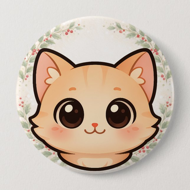 Söt Kawaii Katt Ansikte Knapp (Framsida)