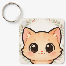 Söt Kawaii Katt Ansikts Nyckelring