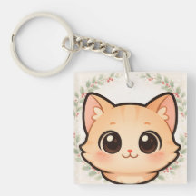 Söt Kawaii Katt Ansikts Nyckelring