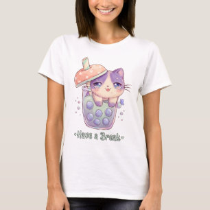 Söt Kawaii Katt Boba T-Shirt Ta en paus Bubblete