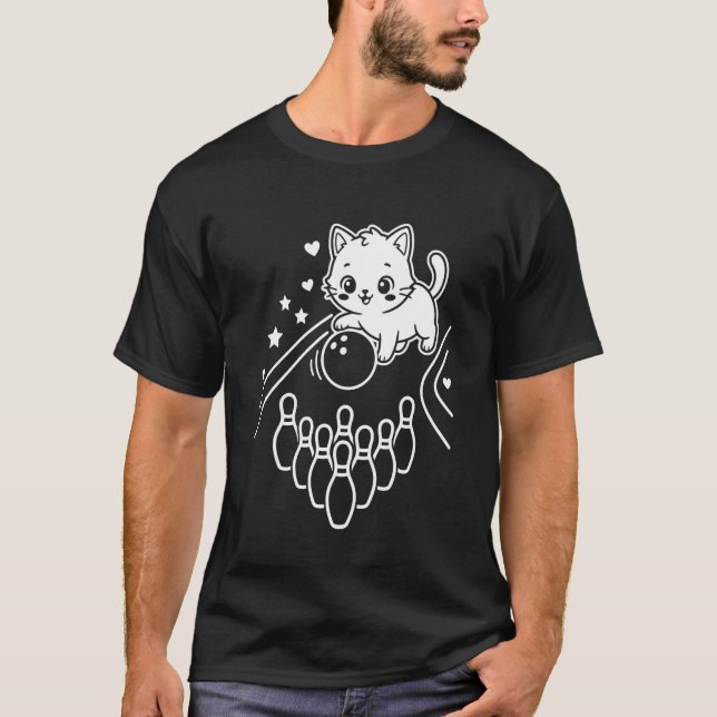 Söt Kawaii Katt Bowling Långärmad T Shirt (Framsida)