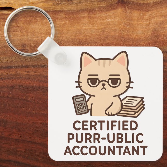 Söt Kawaii Katt Certifierad Redovisningsekonom Rol Nyckelring (Framsida)