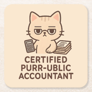 Söt Kawaii Katt Certifierad Redovisningsekonom Rol Underlägg Papper Kvadrat