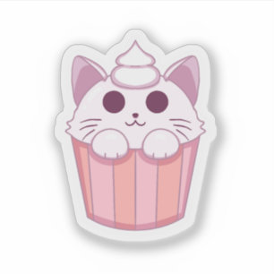 Söt Kawaii Katt Cupcake Rosa Klistermärke Klistermärken