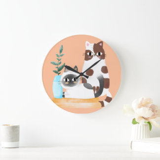 Söt Kawaii Katt Duo Illustration | Mysiga Katter m Stor Klocka