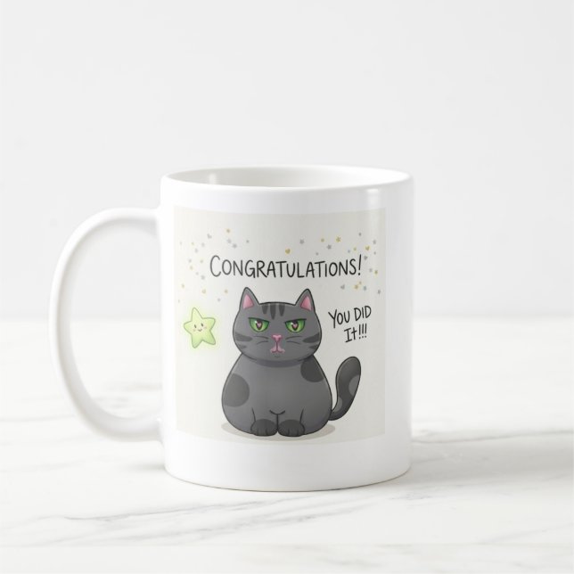 Söt Kawaii Katt Estetiskt Tryck Kaffemugg (Vänster)
