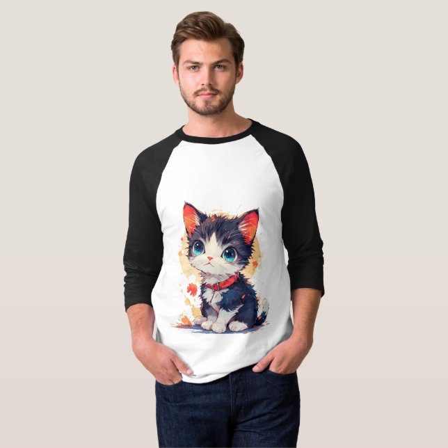 Söt Kawaii Katt för Kattälskare  T Shirt (Hel framsida)