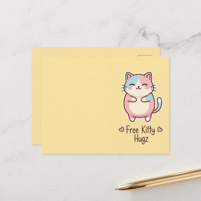 Söt Kawaii Katt Gratis Valp Kramar Pastell  Vykort (Fram/Back In Situ)