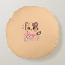Söt Kawaii Katt "Hej Sötis" Rund Kudd