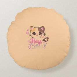 Söt Kawaii Katt "Hej Sötis" Rund Kudd Kudde