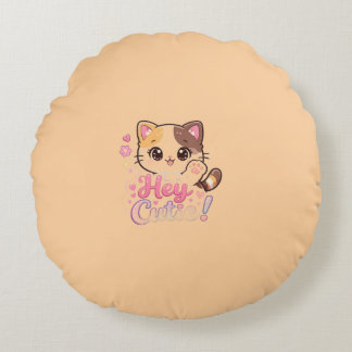 Söt Kawaii Katt "Hej Sötis" Rund Kudd Kudde