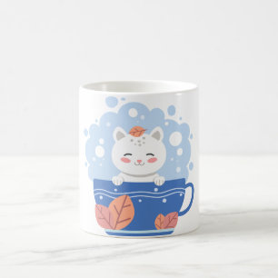 Söt Kawaii Katt i en Blå Tekopp Kaffe Mugg