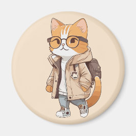 Söt Kawaii Katt i Stilig Outfit Magnet