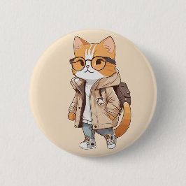 Söt Kawaii Katt i Stylish Outfit Knapp