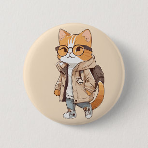 Söt Kawaii Katt i Stylish Outfit Knapp
