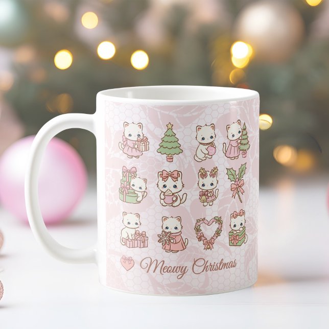 Söt Kawaii Katt Jul Kaffemugg (Coquette Kawaii Cat Christmas Coffee Mug)