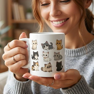 Söt Kawaii Katt Kattungar Vit Kaffe Mugg