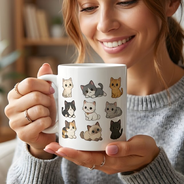 Söt Kawaii Katt Kattungar Vit Kaffe Mugg (Skapare uppladdad)