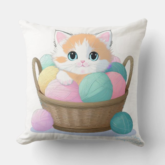 Söt kawaii katt  kudde (Framsida)