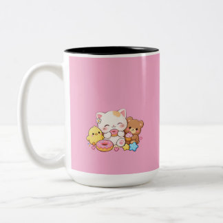 Söt Kawaii Katt, Kyckling & Teddybjörn Pastell Don Två-Tonad Mugg