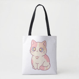 Söt Kawaii Katt med Stjärnöron Tecknad Illustratio Tygkasse