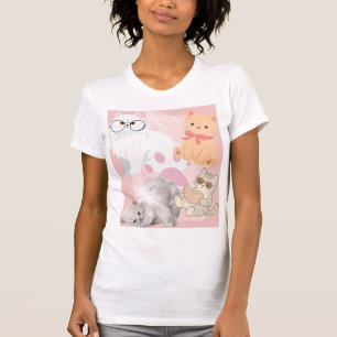 Söt Kawaii Katt Rosa Dam T-Shirt Rolig Katt Lo
