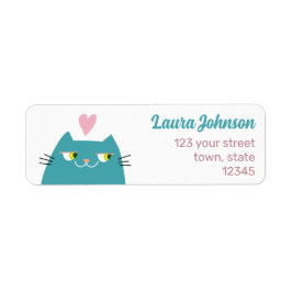 Söt Kawaii Katt Rosa Hjärta Returadress Etikett