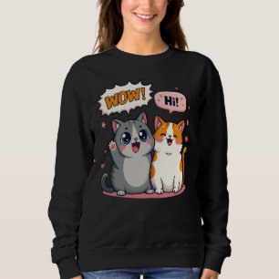 Söt Kawaii Katt Serie Crewneck som säger Wow och H T Shirt