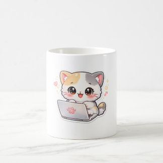 Söt Kawaii Katt som Jobbar på Bärbar Kaffe Mugg -