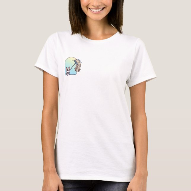 Söt Kawaii Katt som Moppar Illustration T Shirt (Framsida)