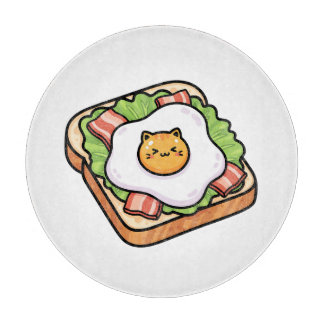 Söt Kawaii Katt Stekt Ägg på Toast Illustration