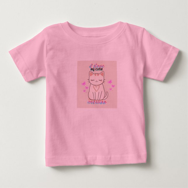 SÖT KAWAII KATT T-SHIRT FÖR FLIKOR BARN (Framsida)