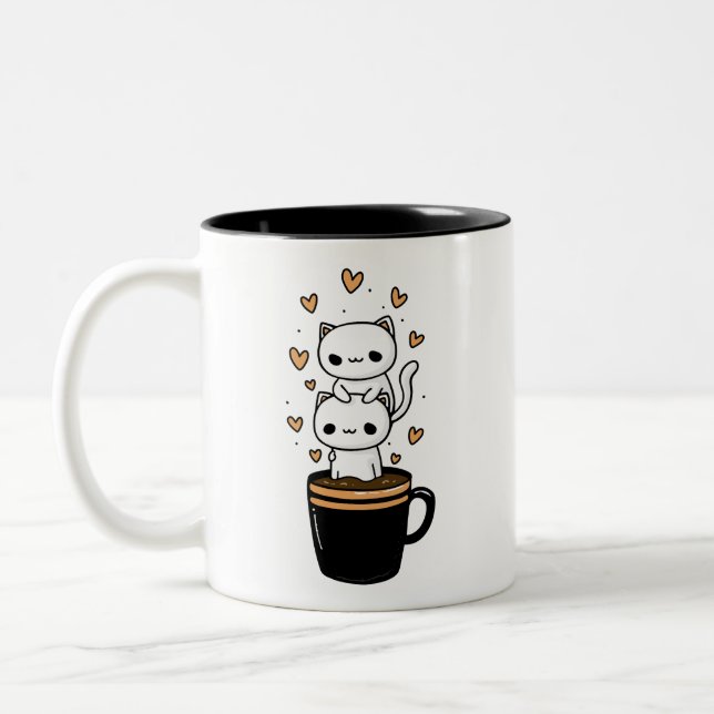 Söt Kawaii Katter Kaffe Kopp Två-Tons Mugg (Vänster)