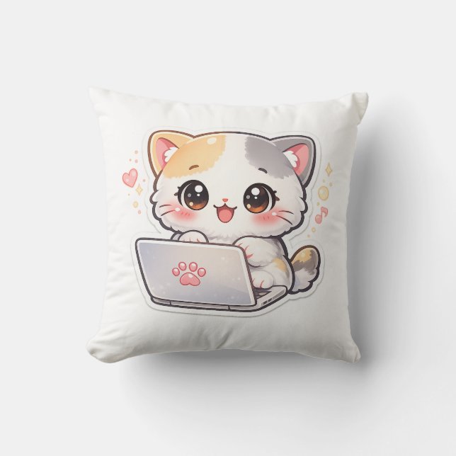 Söt Kawaii Kattkudde – Bedårande Chibi Kitty Lapt Kudde (Framsida)