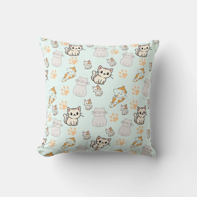 Söt Kawaii Kattungar & Tassar Kastkudde Kudde (Framsida)